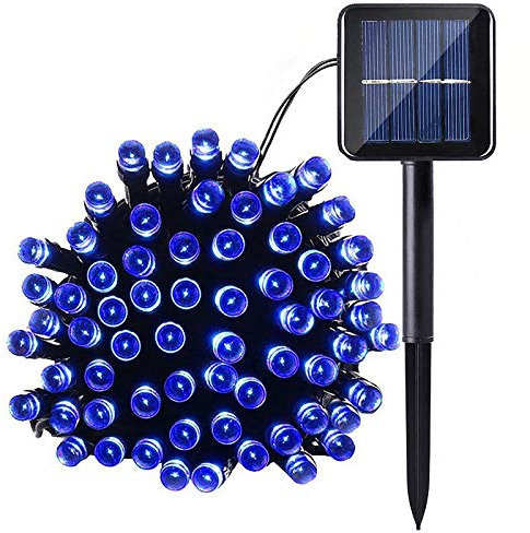 Lamker 5M 50er LEDs Lichterketten Solar Außen Blau LED Lichterkette Wasserdicht Grünes Kabel 8 Modi Dimmbar Solarlichterkette Beleuchtung Deko für Garten Terrasse Balkon Tor Hof Hochzeit