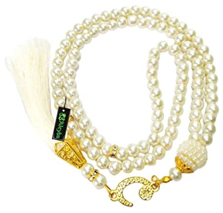 Ramadan24 Gebetskette mit 99 Perlen für Muslime, unisex, Weiß, 42 cm, Acryl, 30g, Ø 6mm, Tespih Tesbih Misbaha Subha