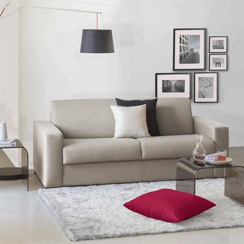 Talamo Italia - 2-Sitzer Schlafsofa Alena, Wohnzimmersofa mit drehbarer Öffnung, gepolsterter Stoff, schmale Armlehnen, 100 % Made in Italy, cm 160x95h90, Taupe