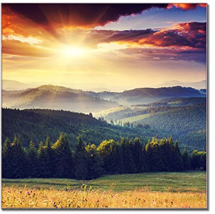 banjado® Glas Magnettafel 4 Magneten - Magnetwand 50x100cm Motiv Karpaten Sonnenuntergang - Memoboard/Pinnwand magnetisch, beschreibbar, perfekt für die Küche - Magnetboard auch als Wandbild/Wandtafel