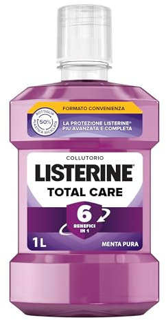 LISTERINE Collutorio Total Care, Collutorio al gusto di Menta Pura, Collutorio con 6 benefici in 1 per una pulizia accurata e un'igiene orale completa, 1L