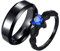 Paarringe Edelstahl mit Gravur, Partnerringe Eheringe Verlobungsringe 6MM Schwarzer Ring mit Blau Zirkonia Herz Ring Damen 57 (18.1) & Herren 57 (18.1)