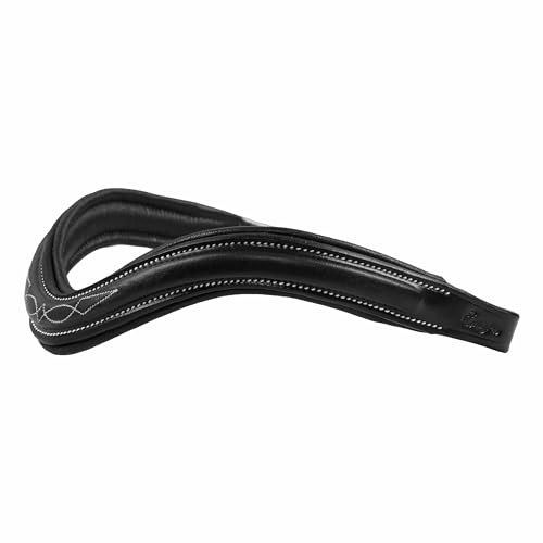 ExionPro Ausgefallenes, genähtes, quadratisches, erhabenes, gepolstertes, gebogenes Leder-Stirnband | Stirnbänder für Pferde | Reitstirnband | (Schwarz, Warmblut (Übergröße))