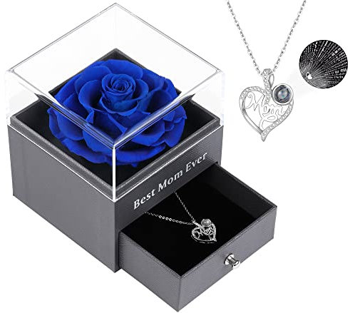 Faneeyo Mothers Day Rose Gifts for Mum,Preserved Real Rose with I Love You Necklace 100 Languages,Mum Gifts from Daughter Son, Birthday Gift for Mum,DarkBlue