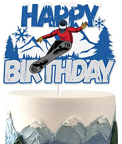 Skiing Happy Birthday Cake Topper Snowboard Extreme Sport Skier Snowboarding Cake Decoration Snow Skier Birthday Party Supplies