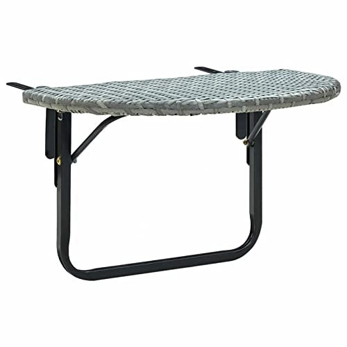 Gecheer Balkontisch Grau 60 x 60 x 50 cm Poly Rattan Balkontisch Klappbar Balkonhängetisch Klapptisch Balkonmöbel Tisch Hängetisch Balkon Halbrund