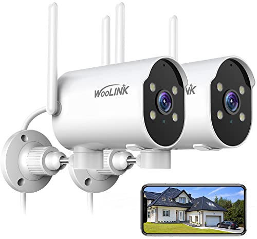 WOOLINK 2 x 2K Security Cameras Outdoor WiFi Security Cameras Panoramic Swivel 225° Full Color Night Vision, Two-Way Audio, 2.4GHz WiFi, IP65, Security Alarm