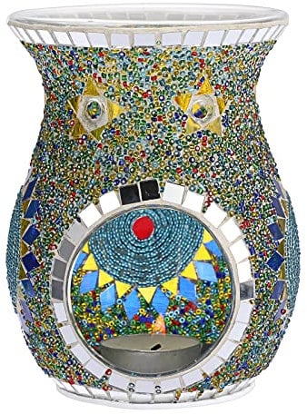 BSTKEY Mosaik Glas Ätherisches Öl Brenner Wachs Melt Burner, Grün Duft Öl Warmer Teelicht Kerzenhalter Brenner Home Decor Räucherduft Wachsbrenner