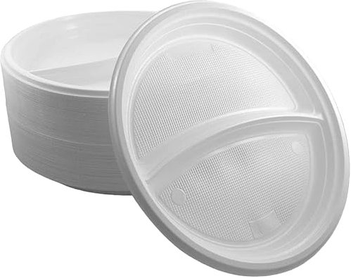 Trendsky 100x 2-geteilt Menüteller | Mehrweg Wiederverwendbar | Plastikteller Ø 22cm Plastik Geschirrset Teller Kunststoffteller Besteck