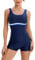 Veranohub Damen Boyleg Einteiliger Badeanzug Athletic Lap Badeanzüge Konservativer Schnitt(Navy/Hellblau,EU38)