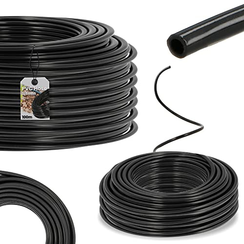 Tropfschlauch PVC 3/5 mm 100 m Bewässerungssystem Tropfabstand Tröpfchenbewässerung für Garten Bewässerung von Pflanzenreihen und Beeten Tropfbewässerungsleitung Rasenbewässerungssystem