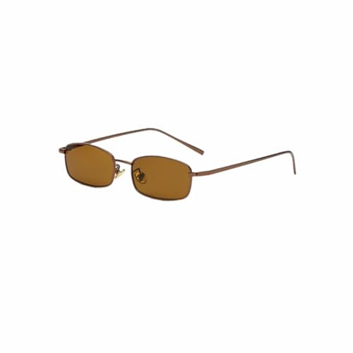 WDZAYXC Klassische Rechteckige Sonnenbrille Retro Schlanke Metallrahmen Gläser Vintage Rechteck Candy Farbe Sonnenbrille (Braun)