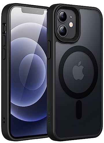 JETech Magnetisch Hülle für iPhone 12 Mini 5,4 Zoll Kompatibel mit MagSafe, Durchscheinende Matt Handyhülle Rückseite Dünn Stoßfest Schutzhülle (Schwarz)
