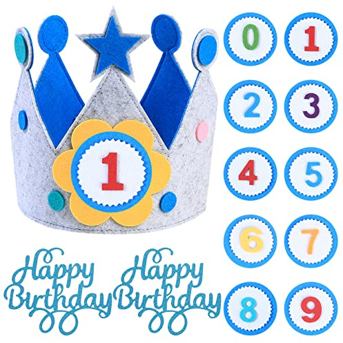 HexinYigjly Children's birthday crowns, changeable numbers 0-9, 3D stickers