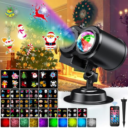 YAZAKY Proiettore Luci Natale per Interno Esterno, 24 Diapositive Lampada LED con 10 Effetti di Onde d'Acqua, Luce per Decorazioni Festa Halloween