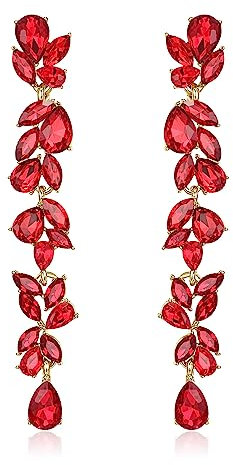 EVER FAITH Strass Kristall Kronleuchter baumeln Ohrringe Art Deco Marquise Teardrop lange Tropfen Ohrhänger für Damen Braut Hochzeit Prom Rotgold-Ton