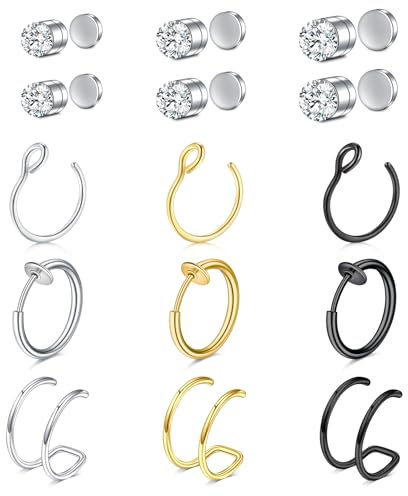 VF VFUN 20G Faux Piercing Nez Acier Chirurgical Faux Anneau Nez Faux Piercing Nez Anneaux Aimante Non Percé Nez Cerceau Bijoux pour Femmes Hommes