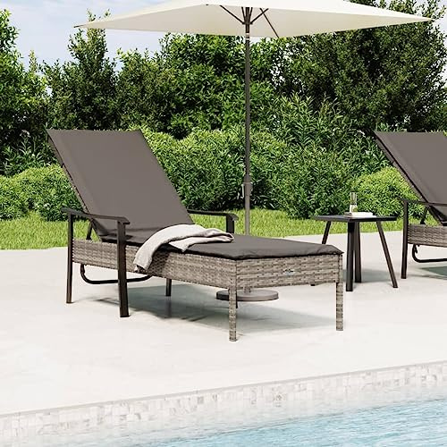ZQQLVOO Gartenlounge Balkonmöbel Kleiner Balkon Gartensofa Sonnenliege mit Auflage Grau Poly Rattan