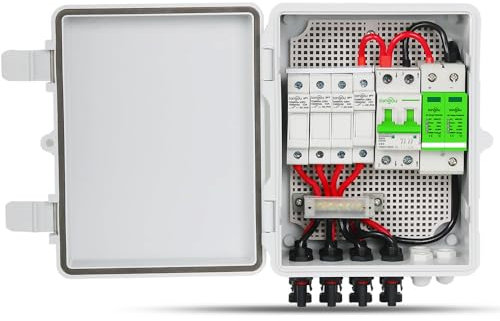 Boîte combinée PV à 4 cordes, boîte de jonction solaire PV, fusible de courant nominal 15 A et disjoncteur 63 A, avec arreste Lightning, IP65, pour grille de panneau solaire et système d'alimentation