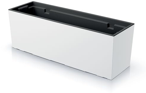 IMJ-Global Vaso per Fiori Piante Rettangolare Urbi Case Decorativo in Plastica Alto 20 cm da Interno Esterno 58x18 cm Bianco Design Moderno 18 Litri