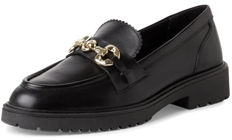 MARCO TOZZI Damen Loafer ohne Absatz aus Leder mit Schnalle, Schwarz (Black), 36 EU
