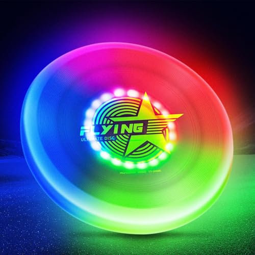 USMEI Led Frisbe-e Leuchtend, Ultimate Frisbe-e mit 7 Dynamische Modi, 7 Farben, Wiederaufladbar Blink Frisbe-escheibe, Wasserdicht Wurfspielzeug Frisbe-e für Kinder und Erwachsene,175g