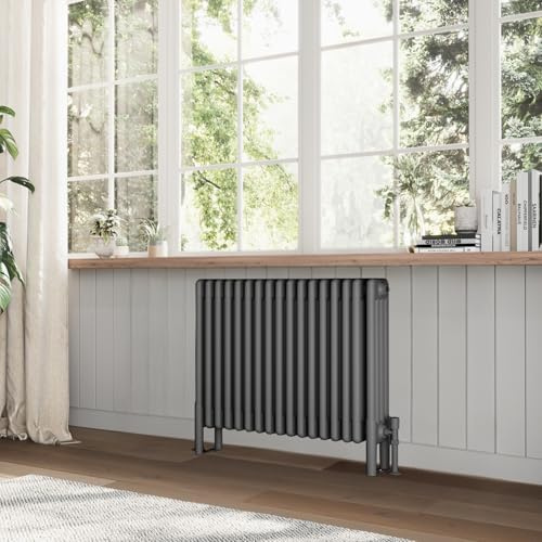 Go Bathrooms Utopia Grey Horizontal Traditional 4 Column Radiator 600mm x 785mm Grey Quadruple Radiator Cast Iron Style Central Heating