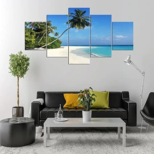 Tableau Multi Panneau 5 Parties Plage Blanche Paysage Océan Palmier 150 X 80 Cm Tableau Imprimé Xxl Tableau Imprimé Sur Toile Tableau Deco Impression Sur Toile Intissee 5 Parties Tableau Tab -0X4M-K6P