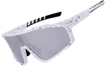 OKH Polarisierte Fahrrad Sonnenbrille für Männer Frauen Outdoor Sport UV400 Fahren Angeln Mountainbike (Weißer Rahmen Schwarze Punkte Silberne Linse)