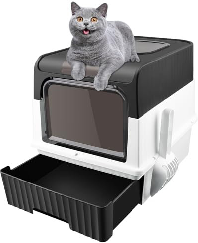 Willonin Bac à litière pour Grands Chats, Filtre et Pelle à litière, fermé et Facile à Nettoyer,Maison de Toilette pour Chat Meuble litière Chat bac à litière (B,Noir)