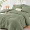 Luofanfei Seersucker Bettwäsche 135x200 4teilig Grün Salbeigrün Gestreift Sommer Einfarbig Wende Bettwäsche Set Microfaser Atmungsaktiv Leicht Bettbezüge Einzelbett und Kissenbezüge 80x80 cm