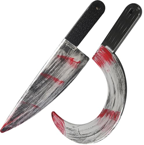 CODOMOR 2 Pack Halloween Scary Fake Messer Zombie Horror Küchenmesser Kunststoff Realistische Messer Halloween Party Dekoration Requisiten Kostüm Zubehör (02)