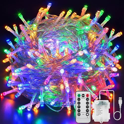 SR ESSENTIALS LED Fairy Lights 5M 50 LEDs, USB & Battery Operated String Lights, Remote Control & Timer, 8 Modes, Waterproof Indoor Outdoor Decor for Wedding Garden Christmas (Multicolour)