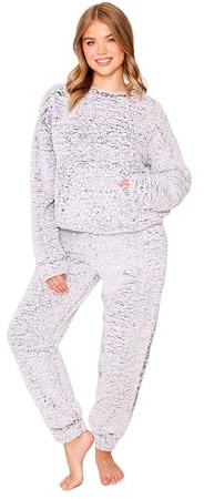 TURTLE Grey Borg Crew Neck with Jogger Set Women Nightwear/Lounge Wear (XL = UK 20-22)