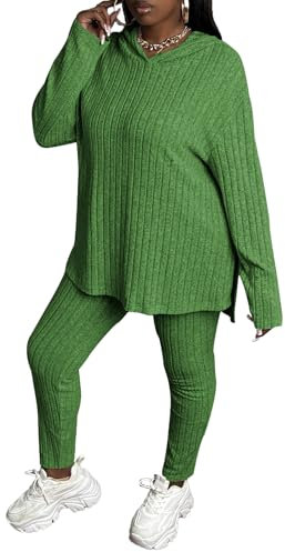 Tycorwd Zweiteiliges Damen-Sweatsuit-Set, Übergröße, langärmelig, Kapuzenpullover, Trainingsanzug, Lounge-Sets, Grasgrün, 5XL Große Größen