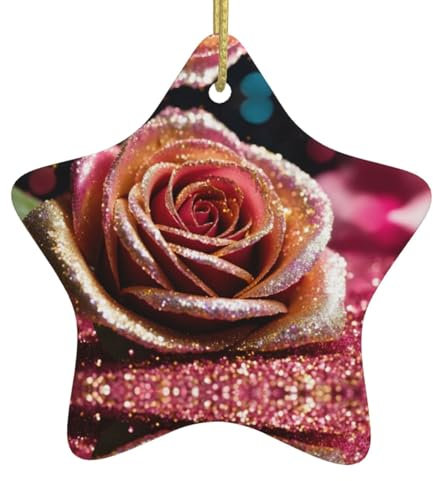 Rosa Rose Weihnachtsschmuck für Weihnachtsbaumschmuck mit goldenem Seil für Partydekoration zum Aufhängen