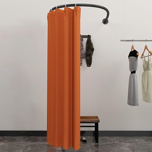 Raumteiler Trennwand, Paravent Raumtrenner Clothing Store Fitting Room, Simple Portable Dressing Room, Type C Move Track Locker Room, Including Shading Curtain Hanging Rod and Hook Up(Orange,80x80cm/3
