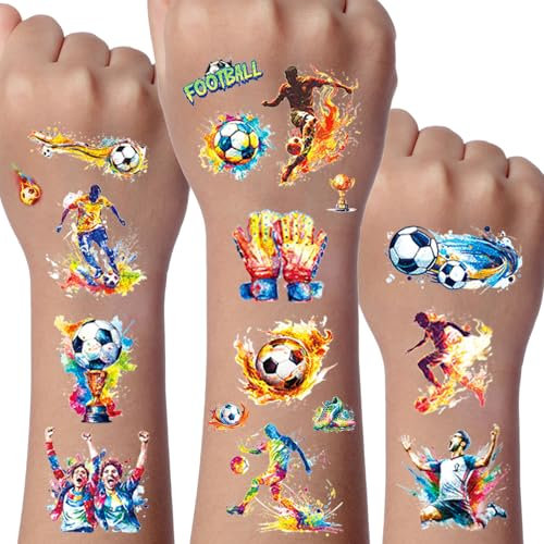 Fussball Glitzer Tattoo Set Kinder, 12 Blätter Fußball Temporäre Glitzer Tattoo Kinder, Fussball Geschenke für Jungen, Fussball Schultütenfüllung Jungen, Fussball Deko Geburtstag für Kinder
