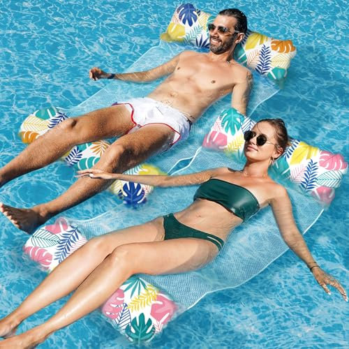 Elidepe Luftmatratze Pool, XL Luftmatratze Wasser, 2 Stück Pool Zubehör Pool Spielzeug, 4 in 1 Wasserhängematte Wasserspielzeug, Pool Luftmatratze mit Netz als Sessel Matratzen Schwimmatte