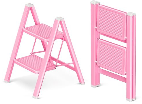 GameGem Escabel de 2 Peldaños para Adultos, Escalera Plegable con Base Antideslizante, Peldaños Ampliados, Diseño Estético Que se Integra Perfectamente en Interiores Domésticos