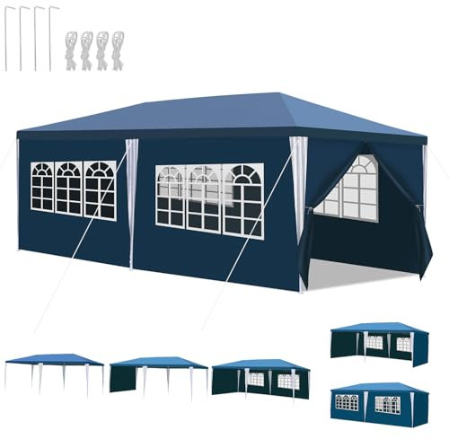 Peviasot Carpa para fiestas, 3 x 6 m, resistente al agua, estable, protección UV, para jardín, cenador, 3 x 6 m, con 6 paneles laterales, protección solar, para fiestas, jardín, fiestas, festivales,