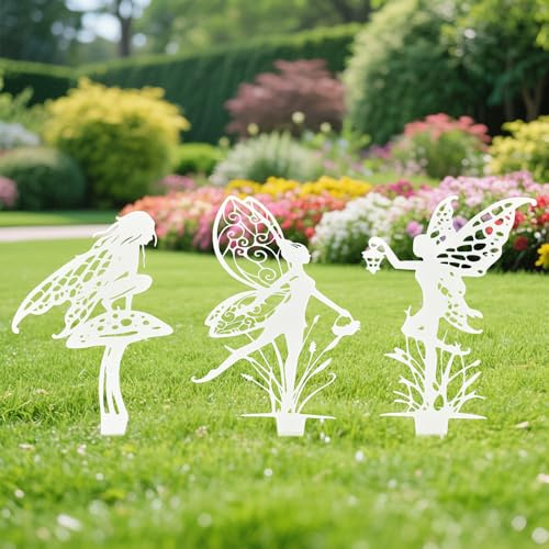 JGZTJXNK Gartenstecker, Blumentopf für Terrasse, Rasen, Blumenbeet, Dekoration, rostfrei, dekorativer Metall-Eisen-Gartenstecker, einfach einzusetzen, Infuse Manor Magic, Geschenk (ElfenWeiß)