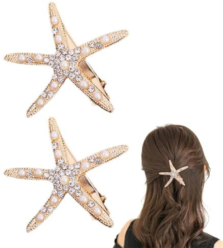 Pinzas Para El Cabello De Estrella De Mar De Metal, Joyería Con Diamantes De Imitación, Cabello Accesorios Para El Cabello Para Mujeres y Niñas(2 Piezas)