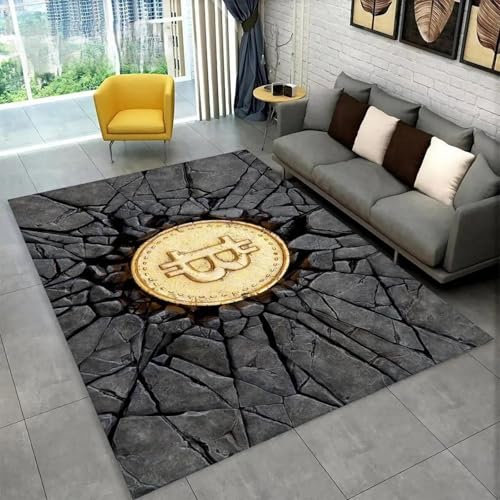 YYZOVBNN Kreatives Kies-Bitcoin-Muster 3D-Stuhlmatte Wohnzimmer Schlafzimmer Nachttischdekoration Kinderspiel Rutschfester Teppich