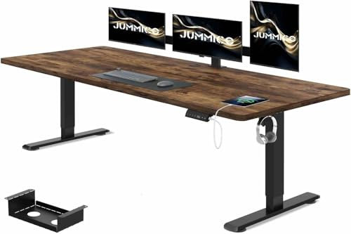 JUMMICO Höhenverstellbarer Schreibtisch 200 x 80 cm mit Kabelwanne, Höhenverstellbar Elektrisch Stehpult mit USB-Buchse, Computertisch, Ergonomischer Steh-Sitz Tisch, Bürotisch, Vintage-Braun