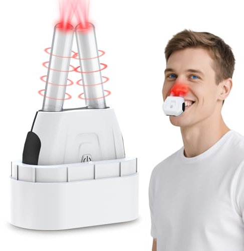 KTS Rotlichtlampe Rhinitis-Therapiegerät,Kabellos Nasenrhinitis Therapiegerät(630-650nm),Integriertes Blaulicht-Reinigungssystem im Gehäuse für Rotlicht Nasaltherapiegerät