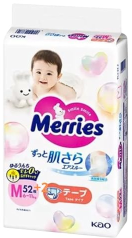 MERRIES Japanische Windeln, M, 6-11 kg, 52 + 2 Stück
