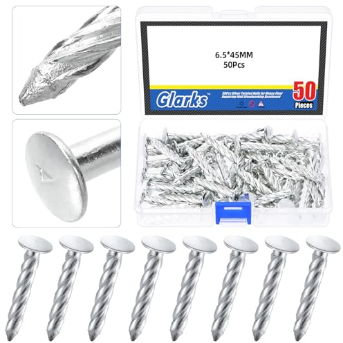 Glarks 50pcs 6.5 x 45mm Thread Twist Nail Kit, Zinc Plated Cement Nails, Steel Nail, Galvanized Solid Nail, Wall Pins Tacks Nails for Cinder Block, Concrete Walls, Cement Board, Woodworking