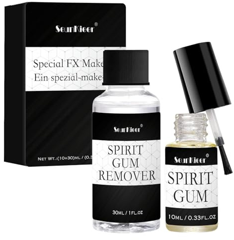 Hautkleber und FX Hautkleber Entferner, Spirit Gum 10ml + Spirit Gum Remover 30ml, Kleber für falsche Bärte, Haare, Elfen-Ohren, kleidung - Halloween Performance, Karneval, Cosplay, Theater, Film