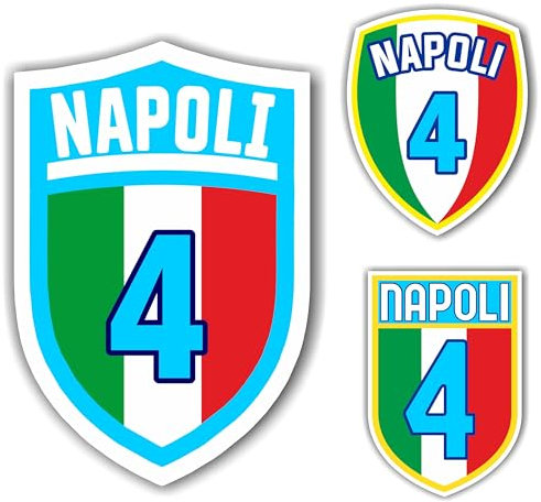 Adesivo Scudetto Napoli 4 tricolore mod. 3 sagomato (2 ADESIVI DA 10 cm. OMAGGIO inclusi nel pacco) cm. 10